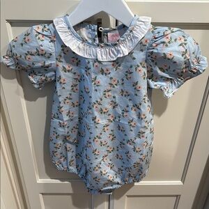 Stitchy Fish Floral Baby Romper with Ruffled Collar